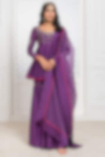 Purple Handwoven Chanderi Flared Gharara Set by The Aarya