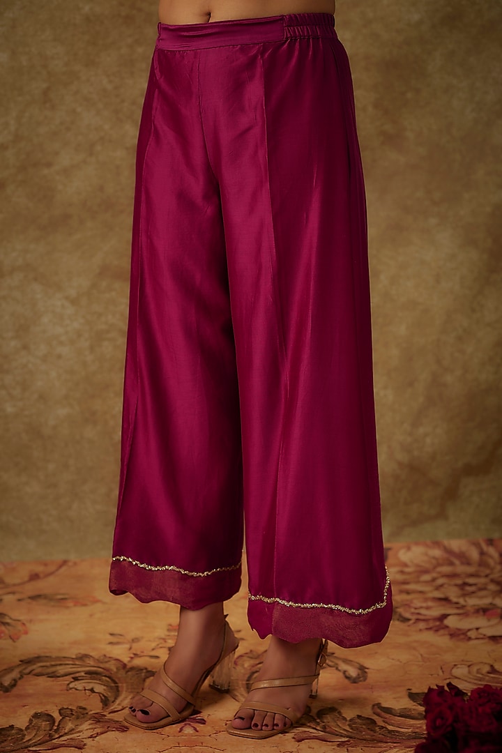 Magenta Pink Handwoven Chanderi Embroidered A-Line Kurta Set by The Aarya at Pernia's Pop Up Shop