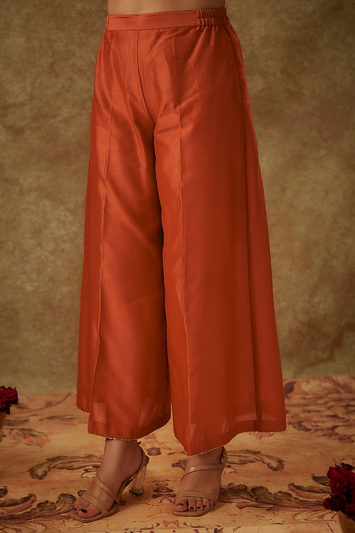 Orange Handwoven Chanderi Zardosi Embroidered Kurta Set by The Aarya at Pernia's Pop Up Shop