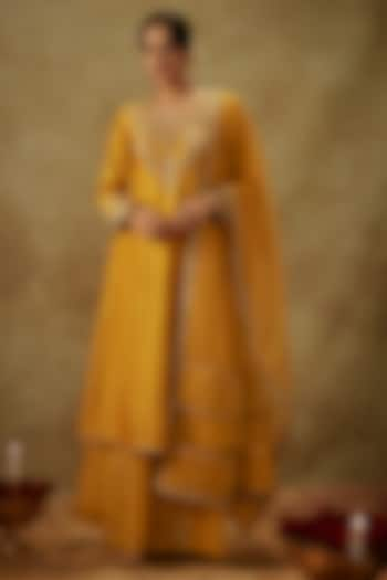 Yellow Handwoven Chanderi Zardosi Embroidered Kurta Set by The Aarya