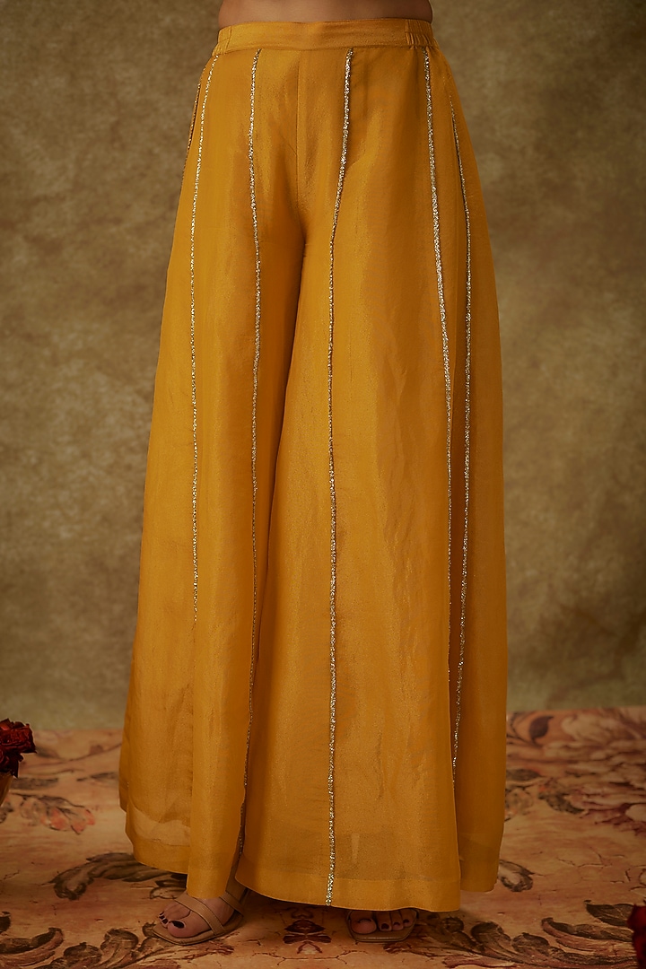 Yellow Handwoven Chanderi Zardosi Embroidered Kurta Set by The Aarya at Pernia's Pop Up Shop
