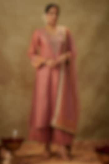 Blush Pink Handwoven Chanderi Zardosi Embroidered Kurta Set by The Aarya