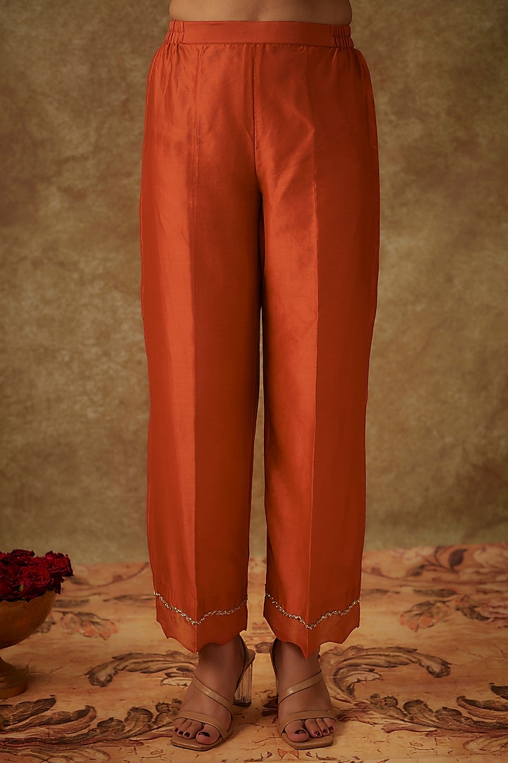 Orange Handwoven Chanderi Zardosi Embroidered Kurta Set by The Aarya at Pernia's Pop Up Shop