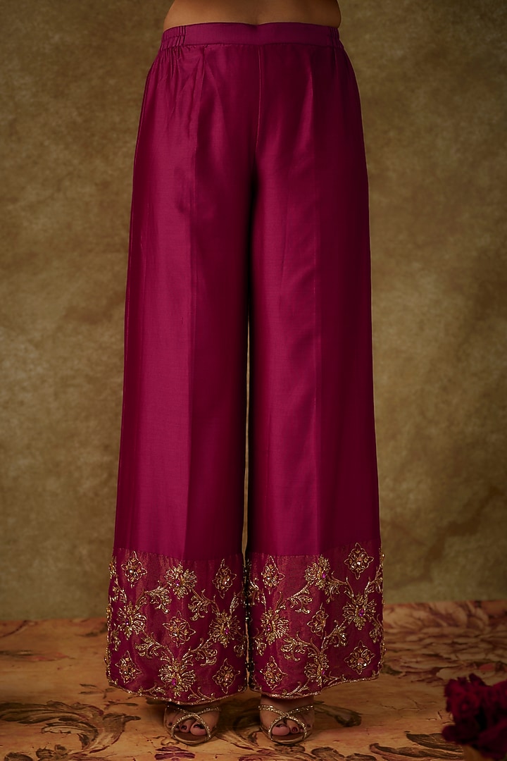 Magenta Pink Handwoven Chanderi Zardosi Work Wedding Anarkali Set by The Aarya at Pernia's Pop Up Shop
