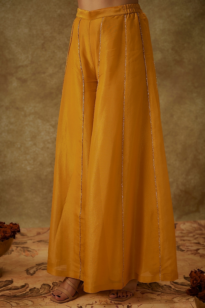 Yellow Handwoven Chanderi Zardosi Embroidered Kurta Set by The Aarya at Pernia's Pop Up Shop