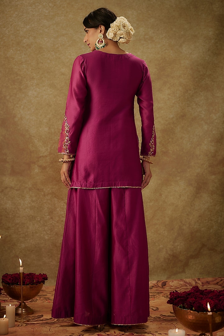 Magengta Handwoven Chanderi Party Wear Sharara Set by The Aarya at Pernia's Pop Up Shop