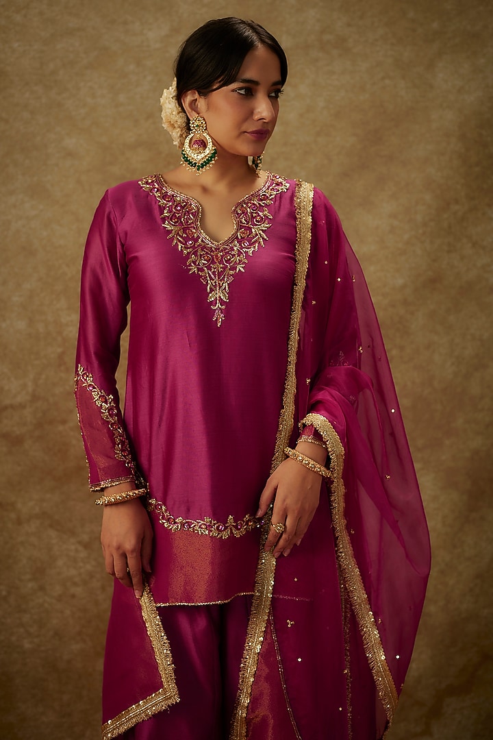 Magengta Handwoven Chanderi Party Wear Sharara Set by The Aarya at Pernia's Pop Up Shop