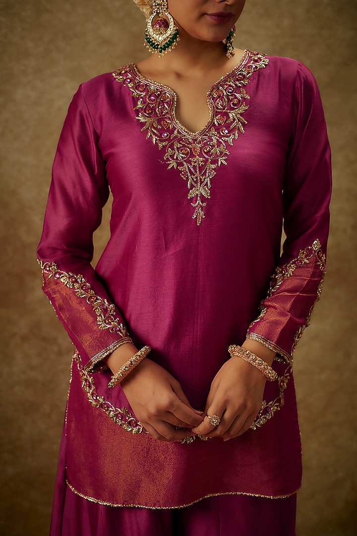 Magengta Handwoven Chanderi Party Wear Sharara Set by The Aarya at Pernia's Pop Up Shop