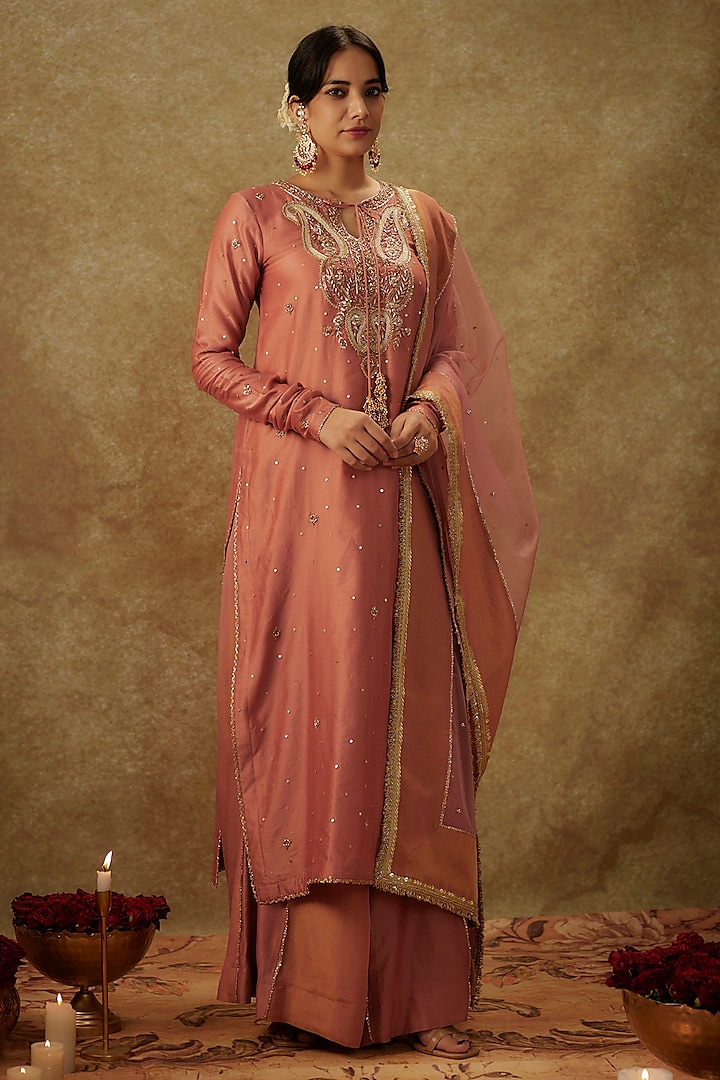 Blush Pink Handwoven Chanderi Zardosi Embroidered Kurta Set by The Aarya