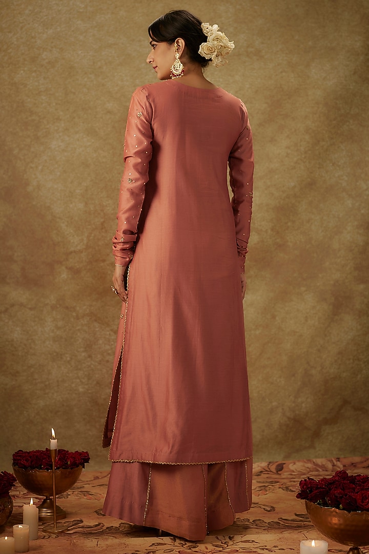 Blush Pink Handwoven Chanderi Zardosi Embroidered Kurta Set by The Aarya at Pernia's Pop Up Shop