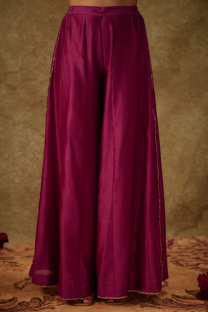 Magenta Pink Handwoven Chanderi Embroidered Wedding Anarkali Set by The Aarya at Pernia's Pop Up Shop