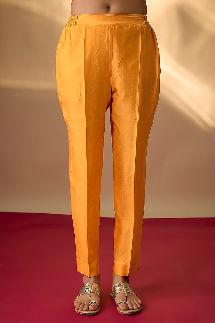 Mango Yellow Handwoven Chanderi Zardosi Embroidered Kurta Set by The Aarya at Pernia's Pop Up Shop