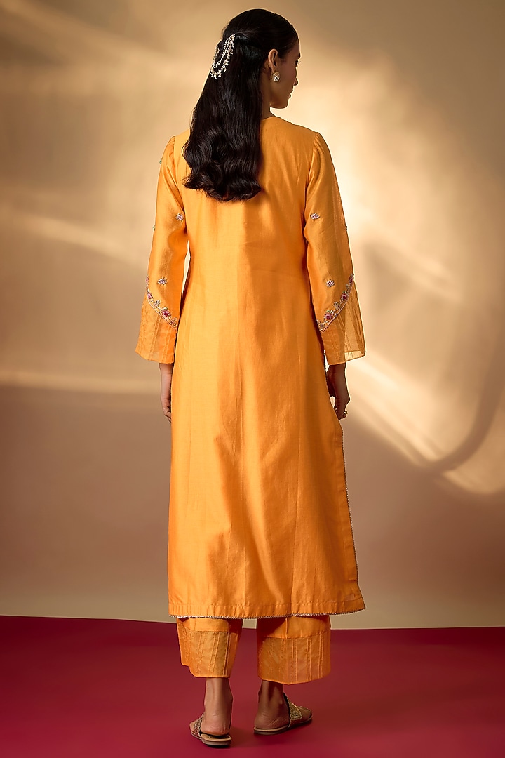Mango Yellow Handwoven Chanderi Zardosi Embroidered Kurta Set by The Aarya at Pernia's Pop Up Shop