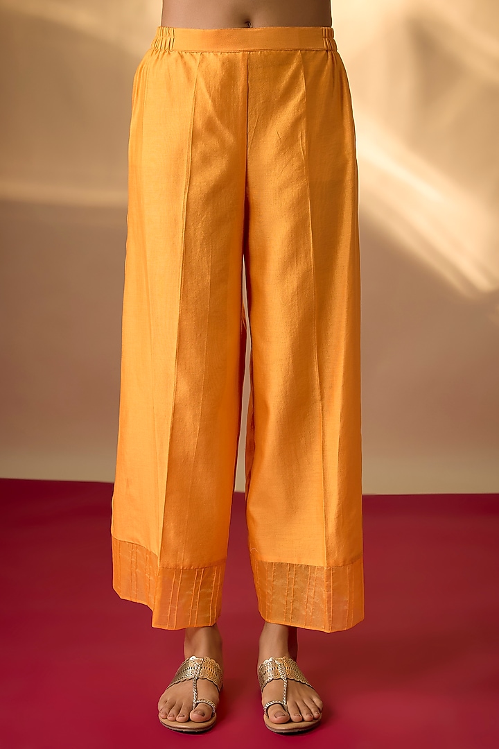 Mango Yellow Handwoven Chanderi Zardosi Embroidered Kurta Set by The Aarya at Pernia's Pop Up Shop