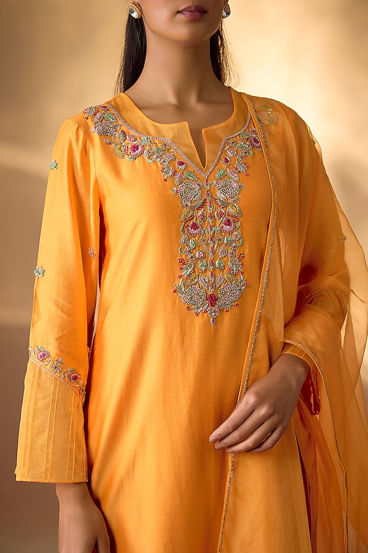 Mango Yellow Handwoven Chanderi Zardosi Embroidered Kurta Set by The Aarya at Pernia's Pop Up Shop