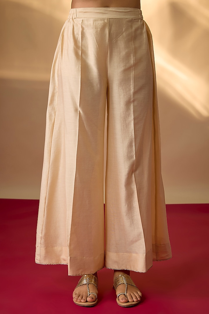 Beige Handwoven Chanderi Zardosi Embroidered Kurta Set by The Aarya at Pernia's Pop Up Shop