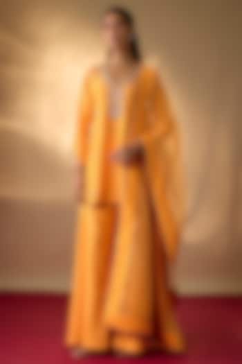 Mango Yellow Handwoven Chanderi Zardosi Embroidered Kurta Set by The Aarya at Pernia's Pop Up Shop