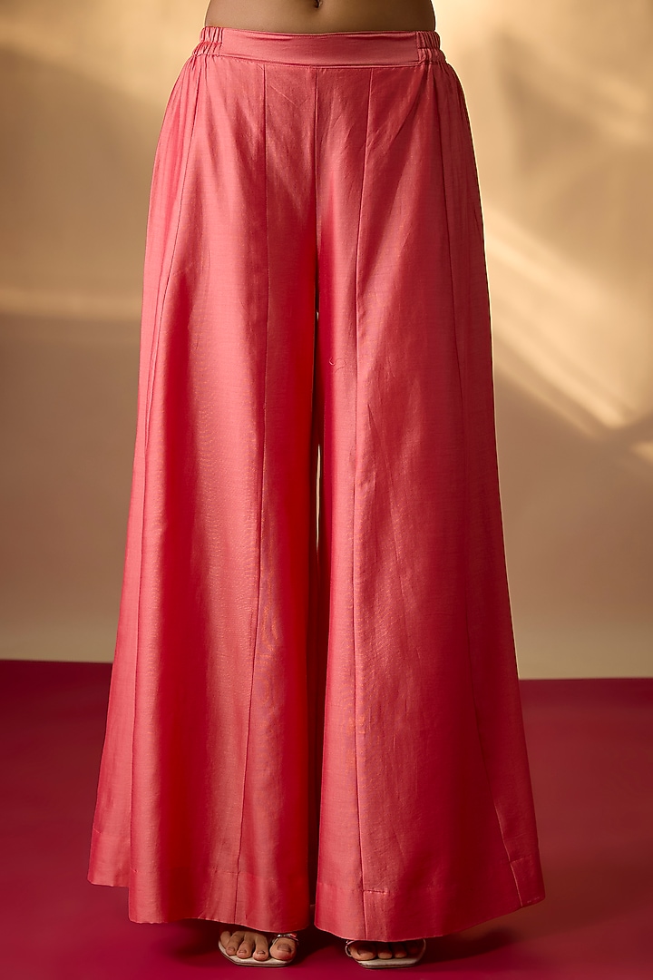 Coral Pink Handwoven Chanderi Zardosi Embroidered Kurta Set by The Aarya at Pernia's Pop Up Shop