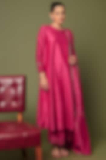 Fuchsia Pink Embroidered Anarkali Set by The Aarya