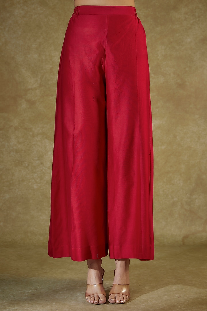 Red Handwoven Chanderi Sequins & Resham Embroidered Party Wear Anarkali Set by The Aarya at Pernia's Pop Up Shop