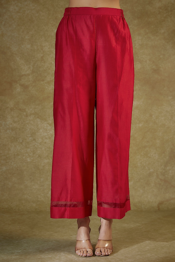 Red Handwoven Chanderi Hand Embroidered Kurta Set by The Aarya at Pernia's Pop Up Shop