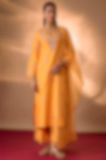 Mango Yellow Handwoven Chanderi Zardosi Embroidered Kurta Set by The Aarya at Pernia's Pop Up Shop