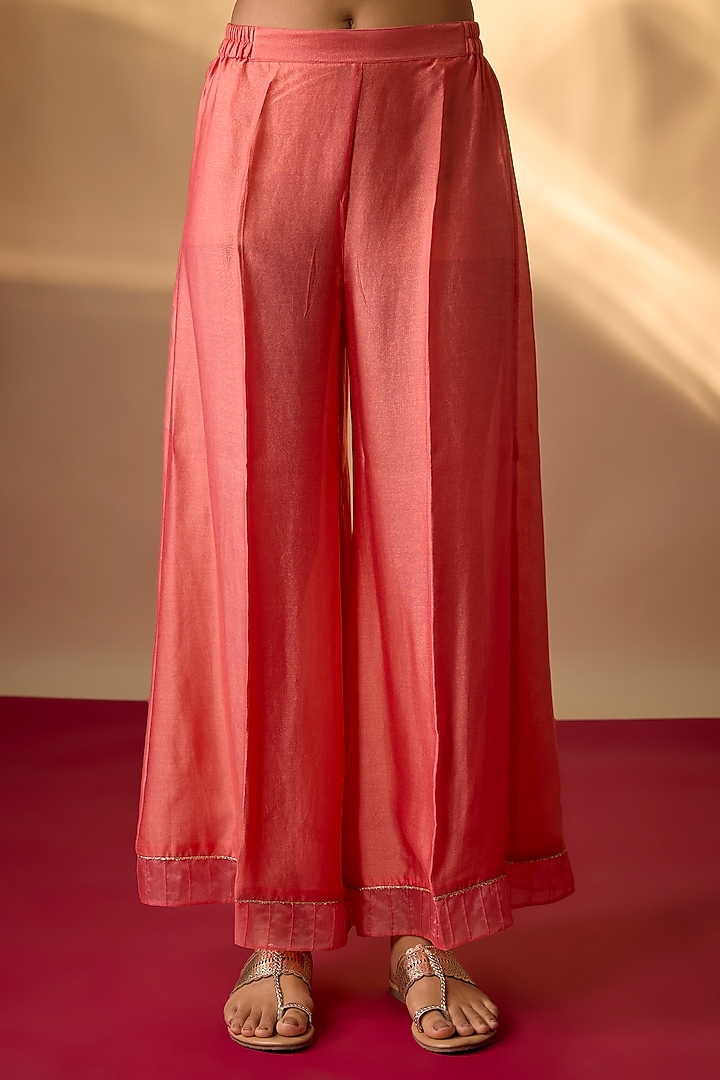 Coral Pink Handwoven Chanderi Zardosi Embroidered Kurta Set by The Aarya at Pernia's Pop Up Shop