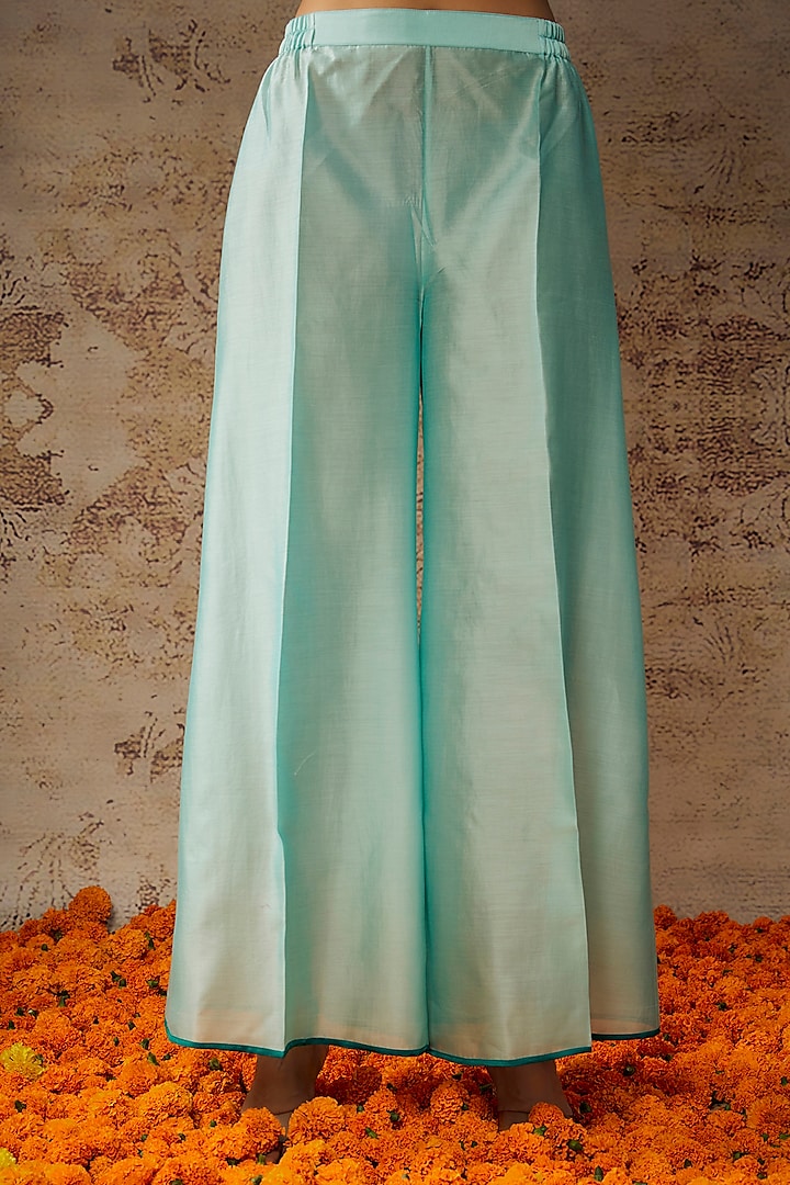 Blue Handwoven Chanderi Hand Embroidered Party Wear Anarkali Set by The Aarya at Pernia's Pop Up Shop