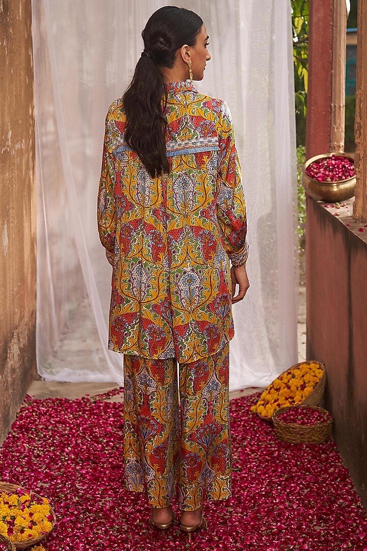 Yellow Modal Satin Handblock Printed Co-Ord Set by Tasha India at Pernia's Pop Up Shop