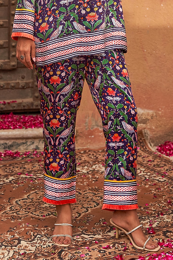 Purple Modal Satin Handblock Printed Co-Ord Set by Tasha India at Pernia's Pop Up Shop