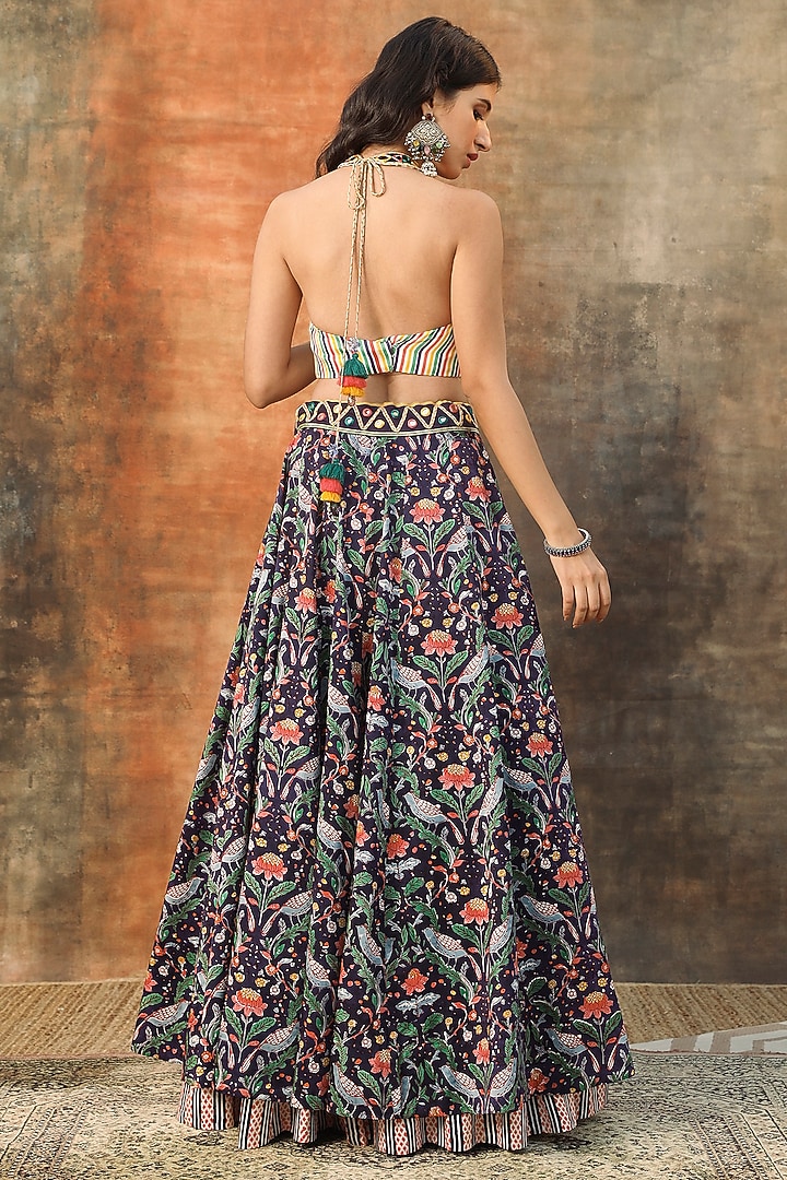 Purple Modal Satin Handblock Printed & Embroidered Lehenga Set by Tasha India at Pernia's Pop Up Shop