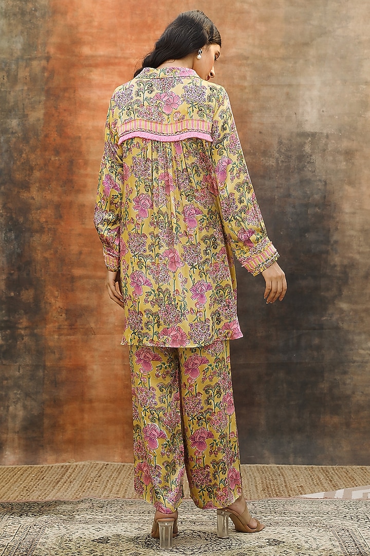 Yellow Modal Satin Handblock Printed Co-Ord Set by Tasha India at Pernia's Pop Up Shop