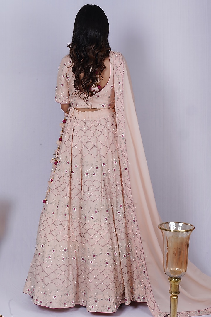 Peach Embroidered Wedding Lehenga Set by Tassels at Pernia's Pop Up Shop