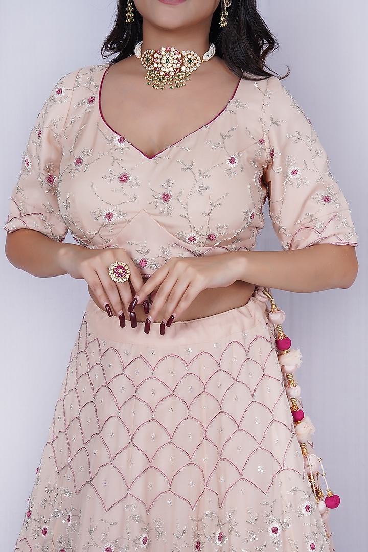 Peach Embroidered Wedding Lehenga Set by Tassels at Pernia's Pop Up Shop
