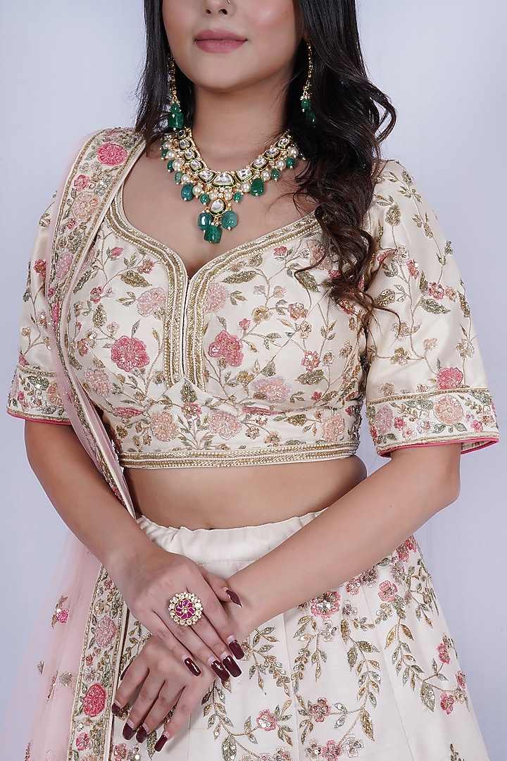 Nude Embroidered Bridal Lehenga Set by Tassels at Pernia's Pop Up Shop