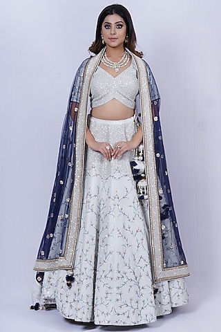 Powder Blue Embroidered Lehenga Set by Tassels