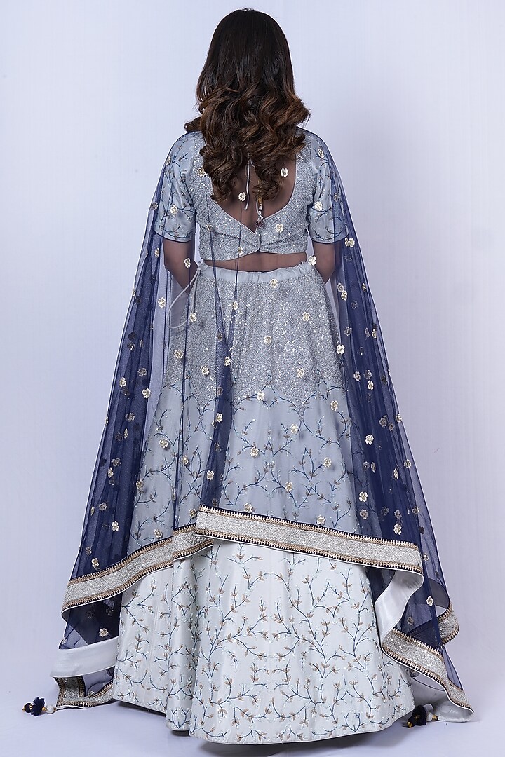 Powder Blue Embroidered Wedding Lehenga Set by Tassels at Pernia's Pop Up Shop