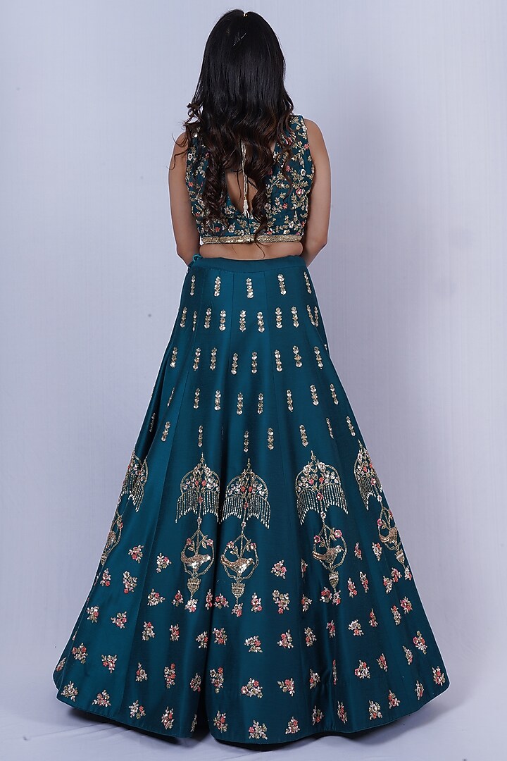 Turquoise Blue Embroidered Wedding Lehenga Set by Tassels at Pernia's Pop Up Shop