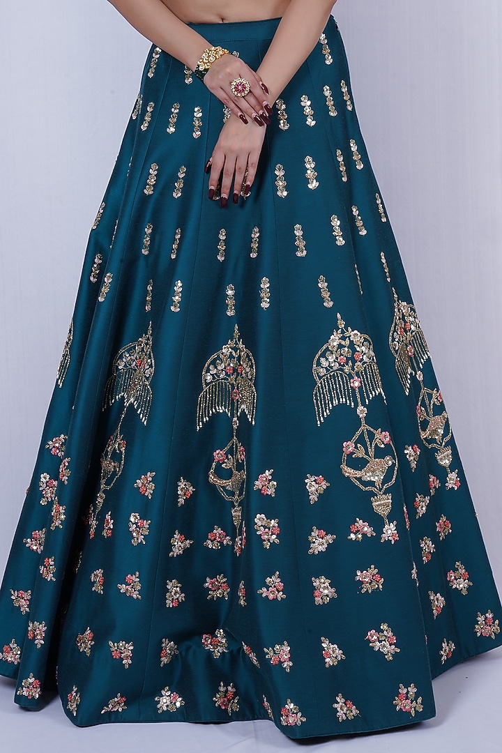 Turquoise Blue Embroidered Wedding Lehenga Set by Tassels at Pernia's Pop Up Shop