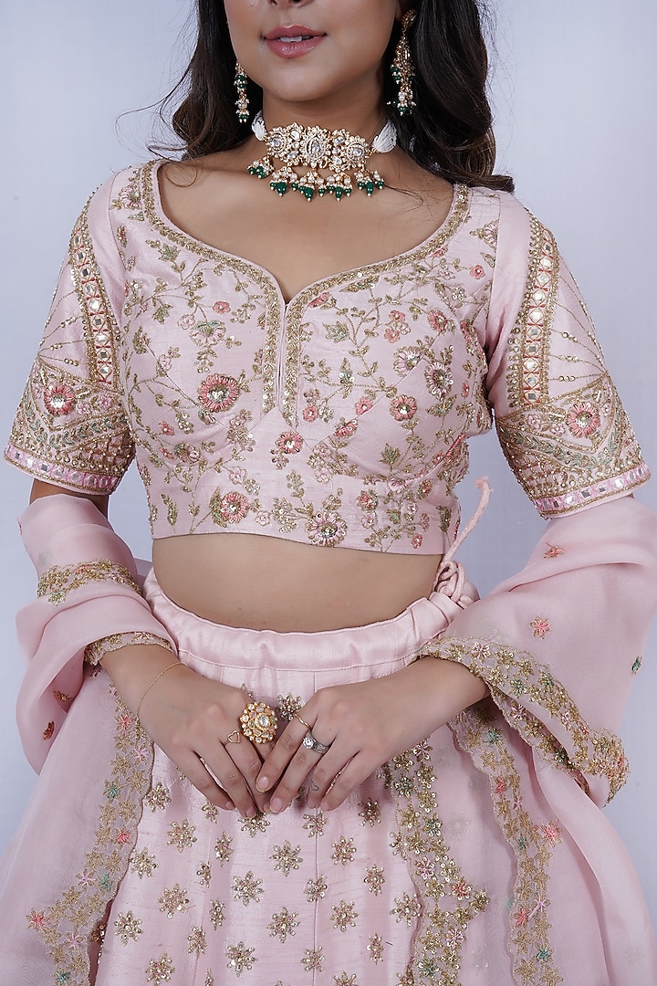 Baby Pink Embroidered Wedding Lehenga Set by Tassels at Pernia's Pop Up Shop