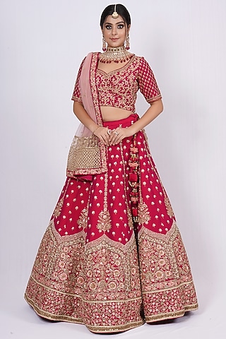Burgundy Hand Embroidered Lehenga Set by Tassels
