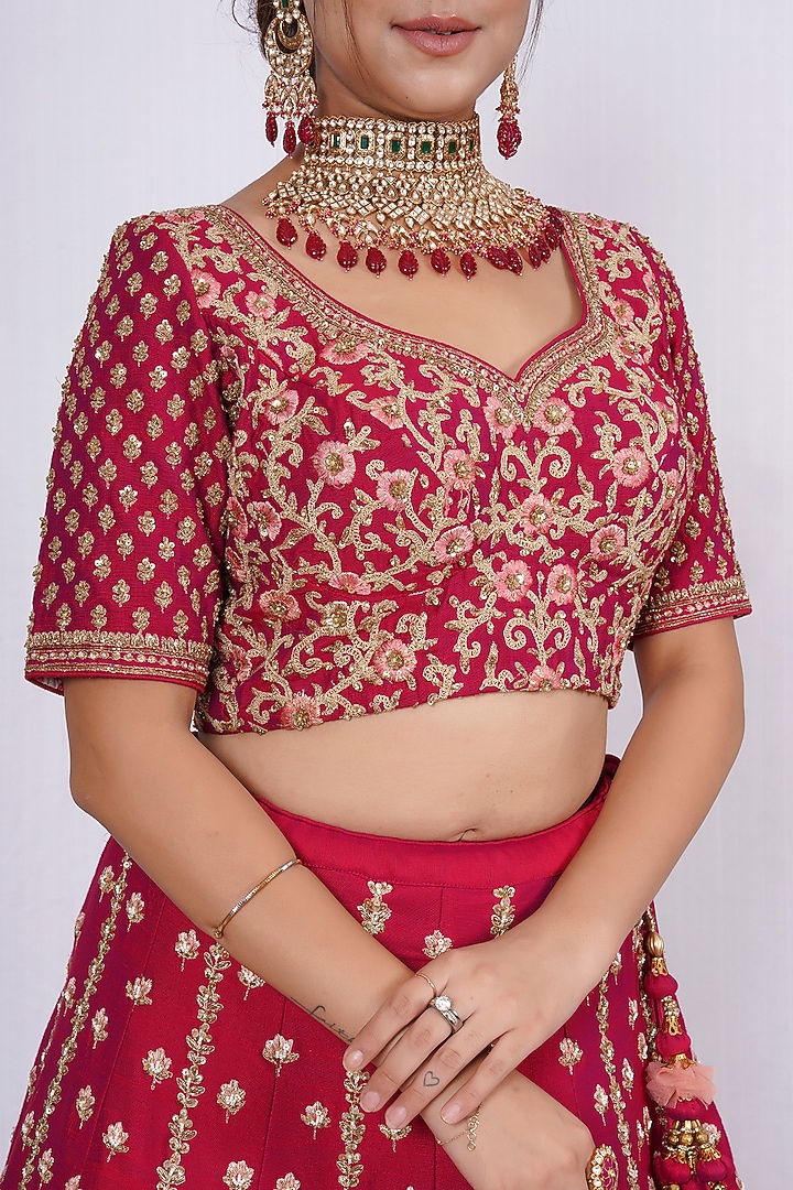 Burgundy Hand Embroidered Wedding Lehenga Set by Tassels at Pernia's Pop Up Shop