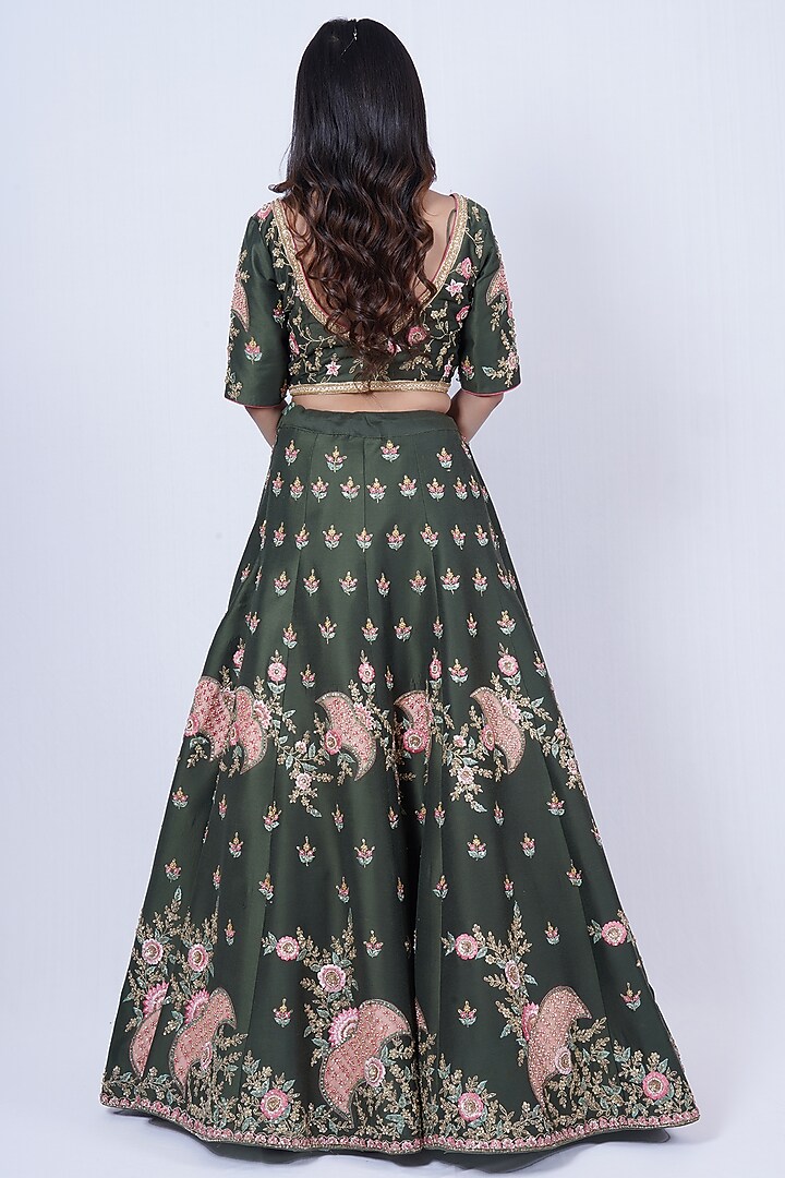 Olive Green Hand Embroidered Wedding Lehenga Set by Tassels at Pernia's Pop Up Shop