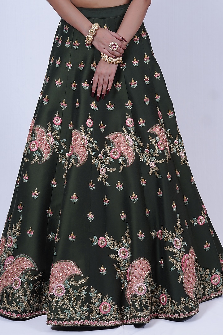 Olive Green Hand Embroidered Wedding Lehenga Set by Tassels at Pernia's Pop Up Shop