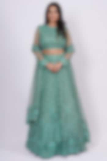 Sage Green Hand Embroidered Wedding Lehenga Set by Tassels at Pernia's Pop Up Shop