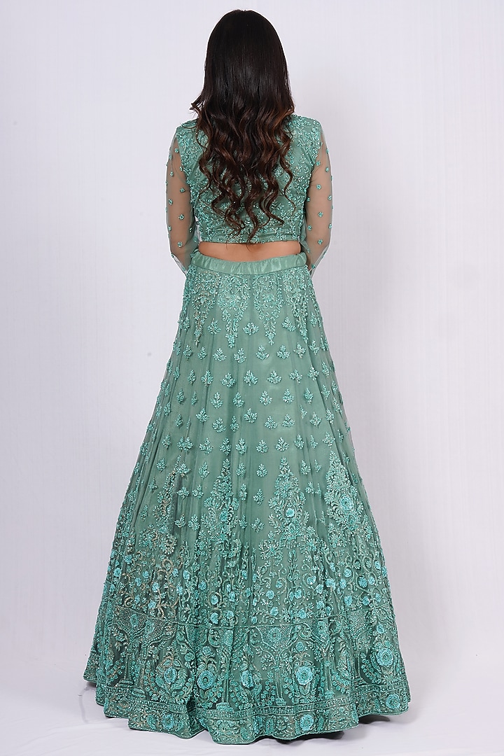Sage Green Hand Embroidered Wedding Lehenga Set by Tassels at Pernia's Pop Up Shop