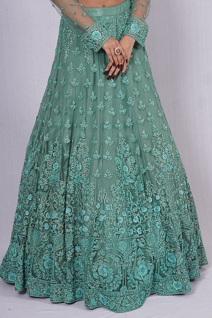 Sage Green Hand Embroidered Wedding Lehenga Set by Tassels at Pernia's Pop Up Shop