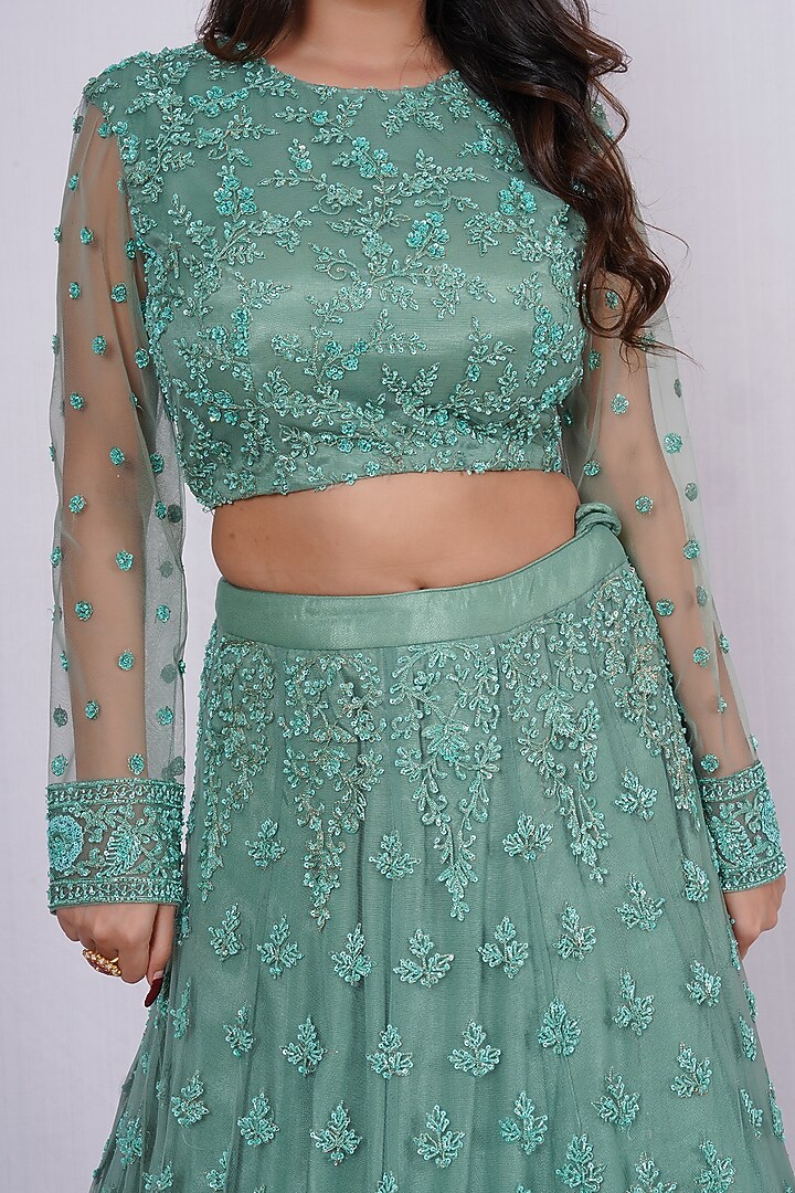Sage Green Hand Embroidered Wedding Lehenga Set by Tassels at Pernia's Pop Up Shop