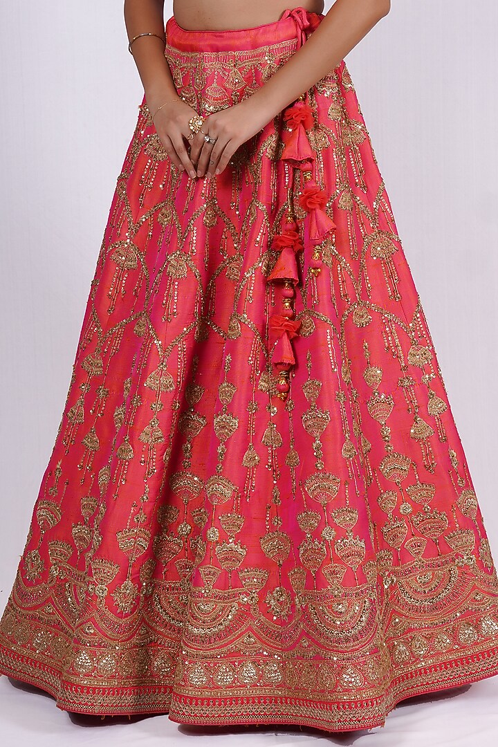 Rusty Orange Hand Embroidered Wedding Lehenga Set by Tassels at Pernia's Pop Up Shop