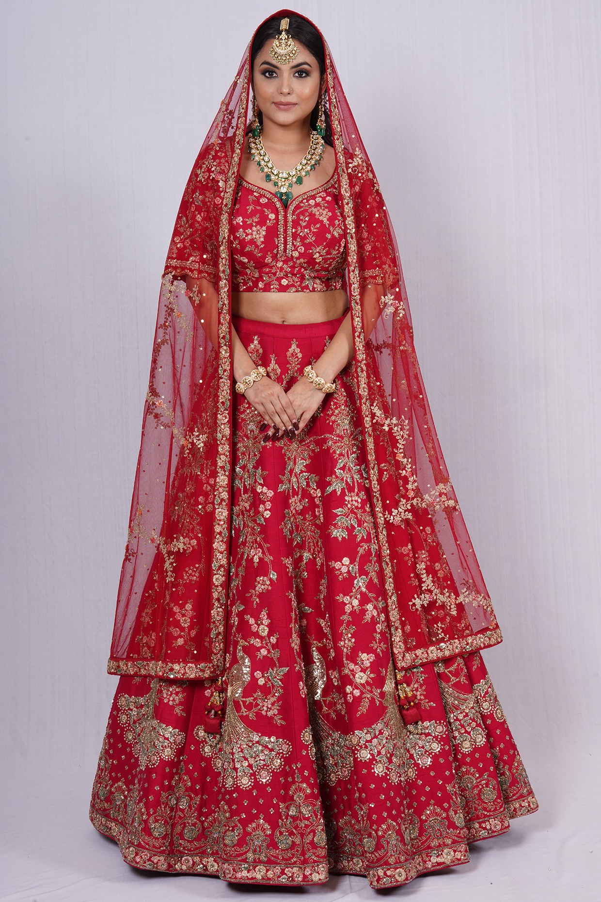 Buy Pink Lehenga And Blouse Raw Silk Dupatta Net Floral Bridal Set For  Women by Bindani by Jigar & Nikita Online at Aza Fashions.